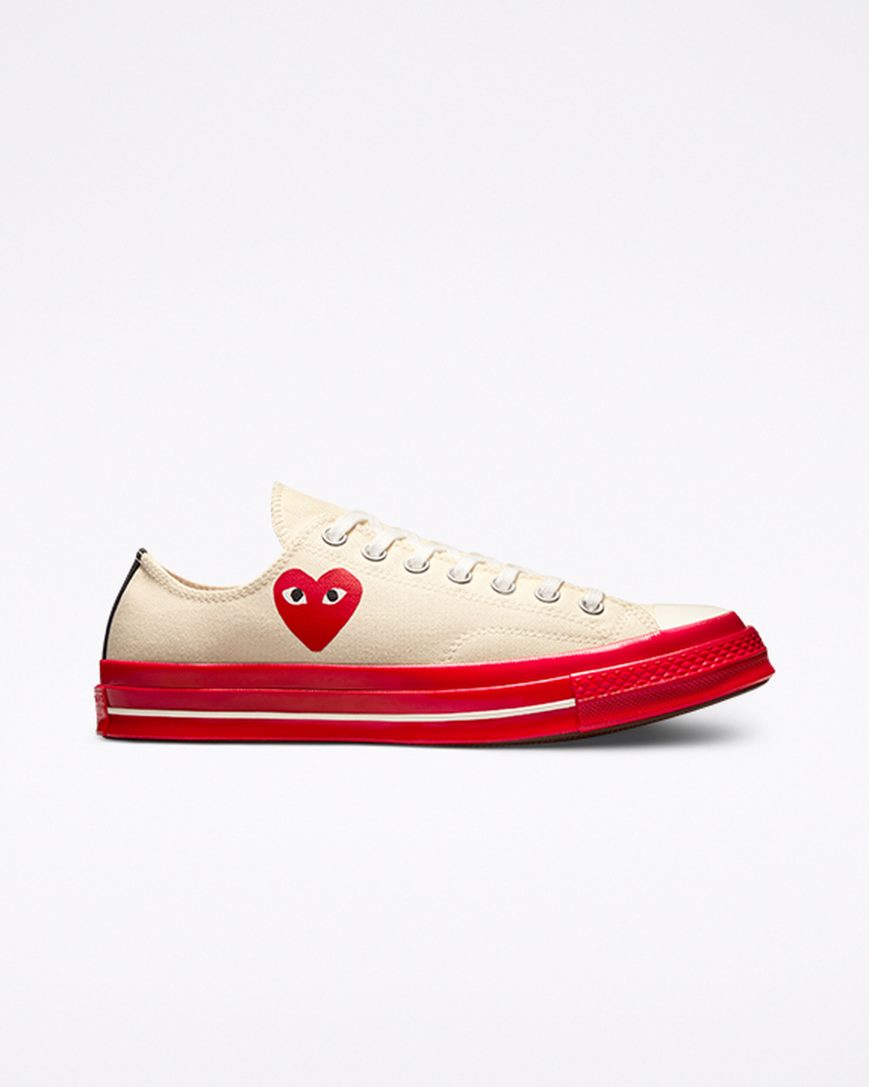 Men\'s Converse x Comme des Garçons PLAY Chuck 70 Low Top Shoes Red | AU 8C594T